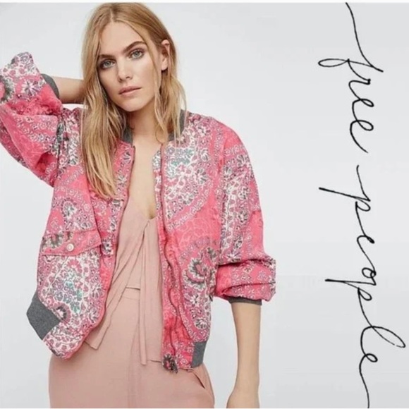 Free People Boho Woman’s XS Daytrip Pink Shabby Chic Bomber Jacket - Picture 8 of 8